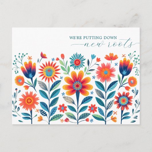 フォークアートワイルドフラワーの動きを伝える ポストカード (正面)