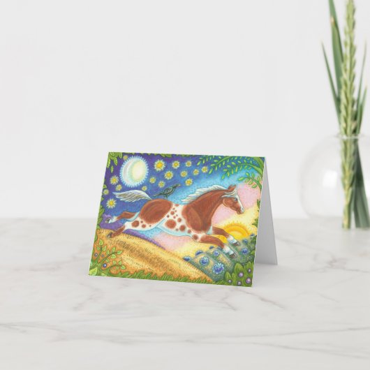 フォークアートワイルドマスタング馬ノートカー空白のド カード (正面)