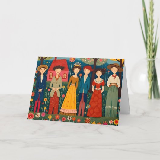 フォークアートヴィレッジアンドピープル誕生日 カード (正面)