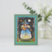 フォークアート不気味ウィッチ森の黒猫とフクロウ シーズンポストカード (スタンド正面)