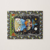 フォークアート不気味ウィッチ森の黒猫とフクロウ ジグソーパズル (横)