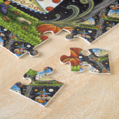 フォークアート不気味ウィッチ森の黒猫とフクロウ ジグソーパズル (側面)