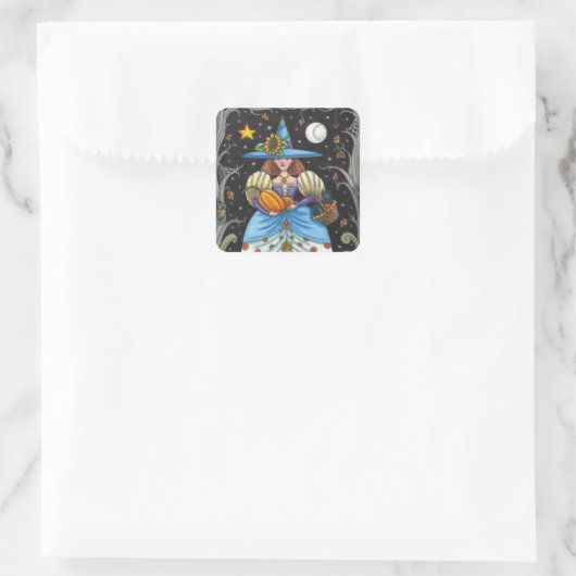 フォークアート不気味ウィッチ森の黒猫とフクロウ スクエアシール (バッグ)