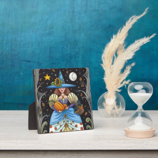 フォークアート不気味ウィッチ森の黒猫とフクロウ フォトプラーク (インサイチュ)