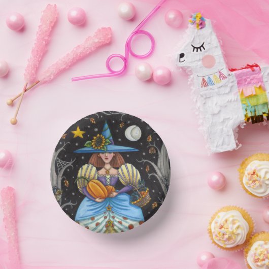 フォークアート不気味ウィッチ森の黒猫とフクロウ ペーパーボウル (パーティー)