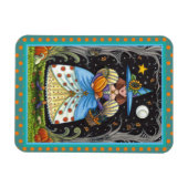 フォークアート不気味ウィッチ森の黒猫とフクロウ マグネット (横)