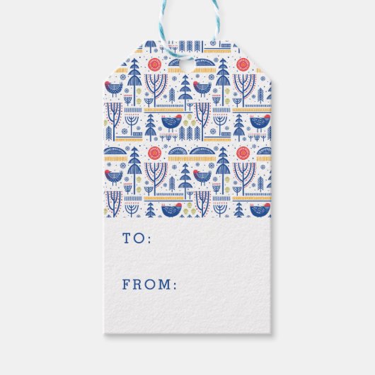 フォークアート冬の鳥パターン ギフトタグ (正面)