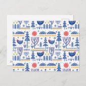 フォークアート冬鳥の絵柄 シーズンポストカード (正面/裏面)