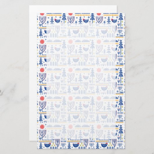 フォークアート冬鳥模様 便箋 (正面/裏面)