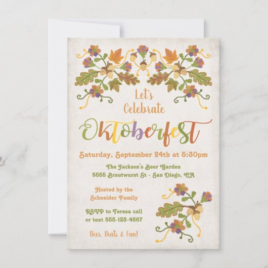 フォークアート刺繍オクトーバーフェスト招待状 招待状 (正面)