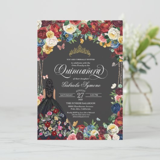 フォークアート刺繍バタフライフローラキンセアニェラ 招待状 (スタンド正面)