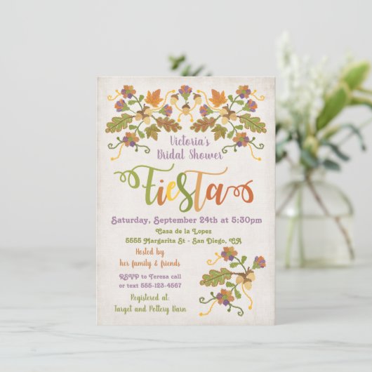 フォークアート刺繍メキシカンフィエスタブライダルシャワー 招待状 (スタンド正面)
