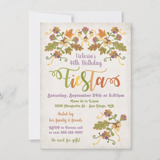 フォークアート刺繍メキシカンフィエスタ誕生日 招待状 (正面)