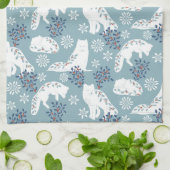 フォークアート北極キツネインザスノーウィズホリー キッチンタオル (折り畳み)