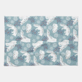 フォークアート北極キツネインザスノーウィズホリー キッチンタオル (横)