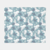 フォークアート北極キツネインザスノーウィズホリー フリースブランケット (正面(横))