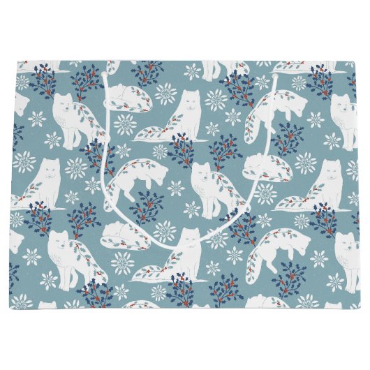 フォークアート北極キツネインザスノーウィズホリー ラージペーパーバッグ (正面)