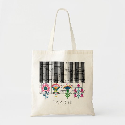 フォークアート北欧フラワーズミュージック名 トートバッグ (正面)