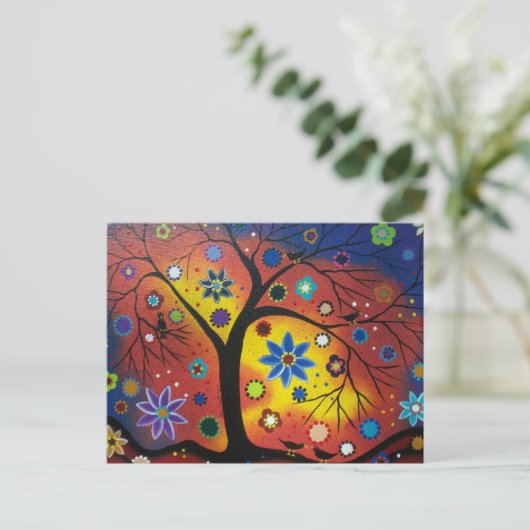 フォークアート夕日のはがきを待つ ポストカード (スタンド正面)