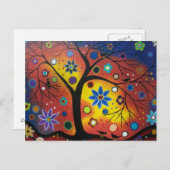 フォークアート夕日のはがきを待つ ポストカード (正面/裏面)