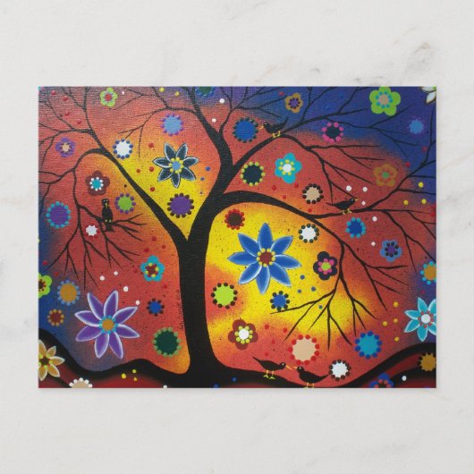 フォークアート夕日のはがきを待つ ポストカード (正面)