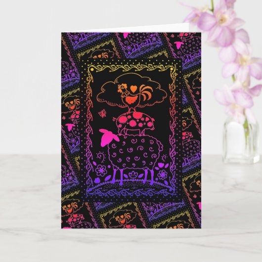 フォークアート家畜羊の雄鶏空白の カード (蘭)