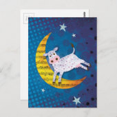 フォークアート牛が月の子供部屋韻の上に飛んだ ポストカード (正面/裏面)