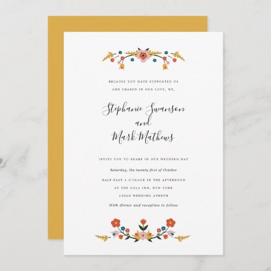 フォークアート結婚式招待状 招待状 (正面/裏面)