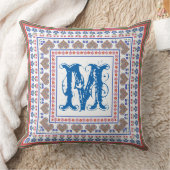 フォークアート縁どスタイルモノグラム枕またはクッション クッション (ブランケット)