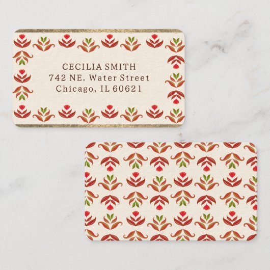 フォークアート縁どフローラキュートコージー素朴秋 名刺 (正面/裏面)