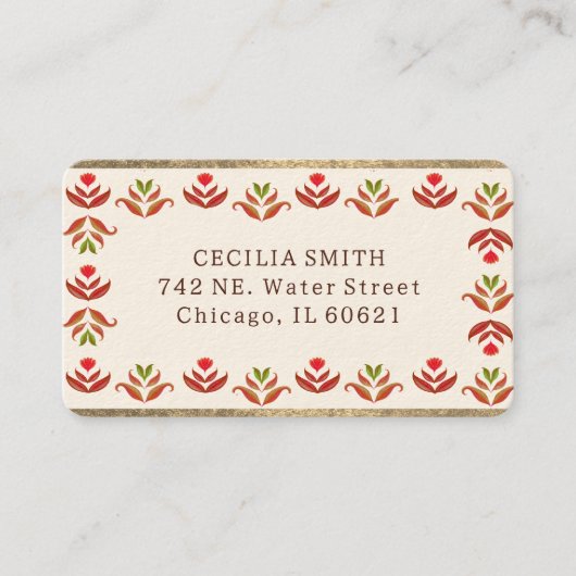 フォークアート縁どフローラキュートコージー素朴秋 名刺 (正面)