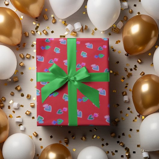 フォークアート聖ハートレッドラッピング紙 ラッピングペーパー