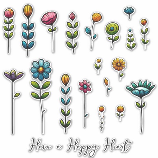 フォークアート花とことわざ(14インチ:サイズ1.3インチ~6.6インチ) シール (正面)