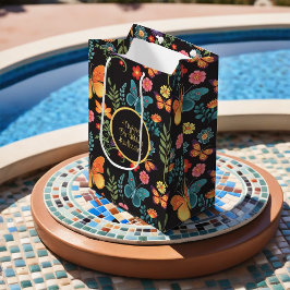 フォークアート花と蝶パーソナライズされた ミディアムペーパーバッグ