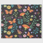 フォークアート花と蝶 ラッピングペーパー (フラット)