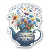 フォークアート花瓶フラワーズ美しいすべてのまわりに シール (正面)