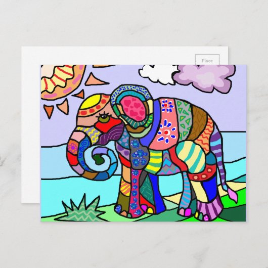 フォークアート芸術的カラフル絵を描象 ポストカード (正面/裏面)