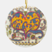 フォークアート葉ハート(花) セラミックオーナメント (正面)