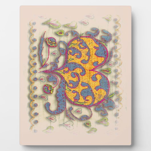 フォークアート葉ハート(花) フォトプラーク (正面)