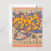 フォークアート葉ハート(花) ポストカード (正面/裏面)