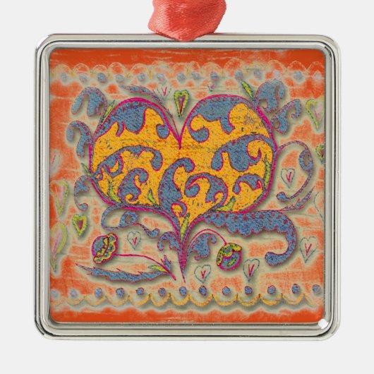 フォークアート葉ハート(花) メタルオーナメント (正面)