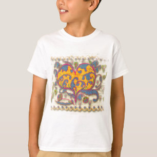 フォークアート葉ハート(花) Tシャツ