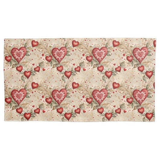 フォークアート赤いハート 枕カバー (正面)