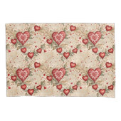 フォークアート赤いハート 枕カバー (正面)