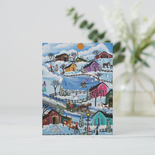 フォークアート雪の最初の日ロリエバレット葉書 ポストカード (スタンド正面)