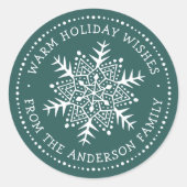 フォークアート雪の結晶の暖かい冬の願い松緑 ラウンドシール (正面)