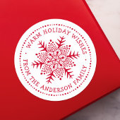 フォークアート雪の結晶の暖かい冬は白い赤を願う ラウンドシール