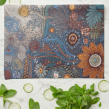 フォークアート風景用キッチンタオル