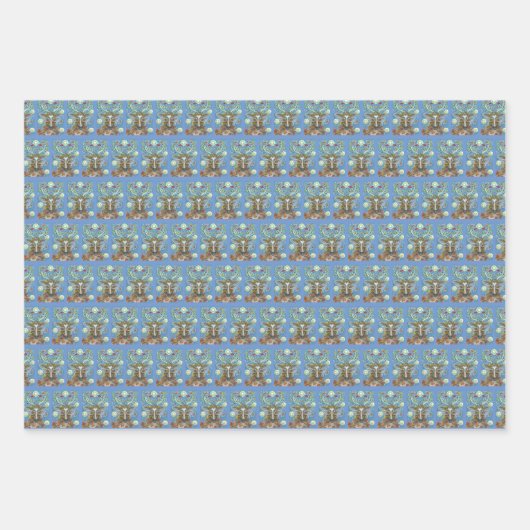 フォークアート鹿秋の森、鳥の巣の盛り合わせ ラッピングペーパーシート (正面3)