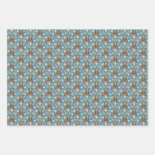 フォークアート鹿秋の森、鳥の巣の盛り合わせ ラッピングペーパーシート (正面2)